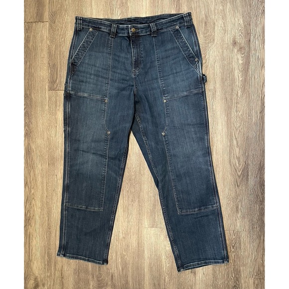 Duluth Trading Double Flex Jeans Women's 20W Relaxed Straight Leg Carpenter Dark - Picture 3 of 8